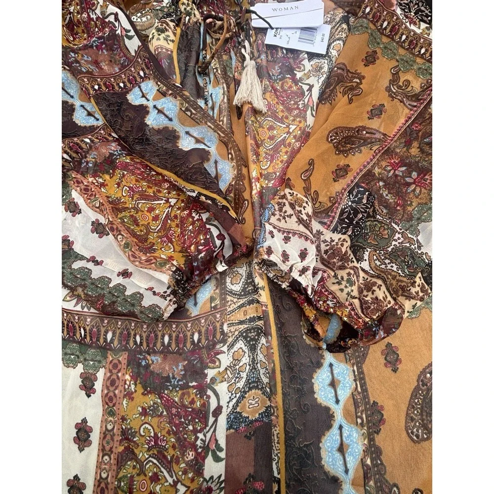 Chelsea Theodore Shirt Womens 3XL Paisley Ruffle Neck Party Peasant Blouse
